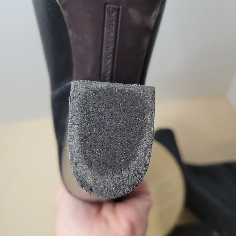 Banana Republic Black Pebbled Leather Mid Calf Block Heel Boots Womens 7.5 M